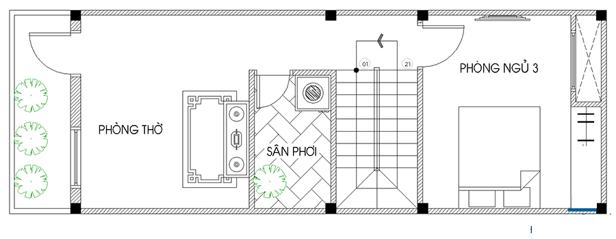 Công năng tầng 3 là không gian dành riêng cho vợ chồng  Gia chủ  ( thiết kế thi công nhà đẹp trên lô đất 4x10m )