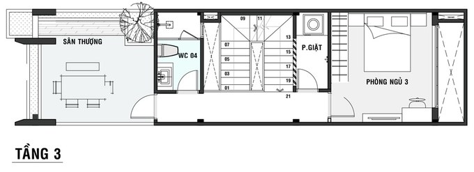 Bản vẽ nhà ống 3 tầng 4x16m phong cách hiện đại 3 phòng ngủ
