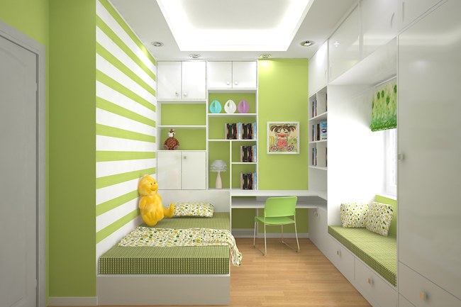 Mẫu phòng ngủ hiện đại màu xanh lá     