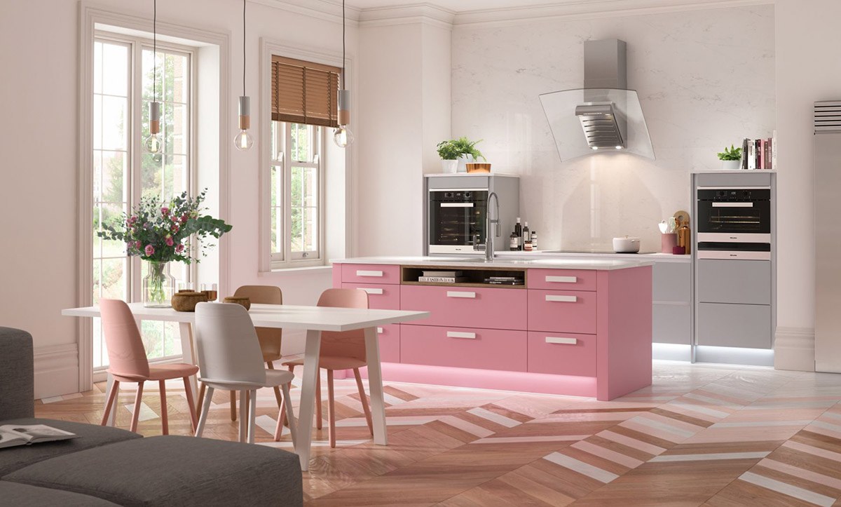 Thiết kế nội thất phòng bếp màu hồng: Chọn màu hồng làm chủ đạo cho thiết kế nội thất phòng bếp sẽ giúp tạo ra một không gian ấm áp, trẻ trung và lãng mạn. Từ tủ bếp đến ghế ngồi, mỗi chi tiết đều được đúc kết trong màu hồng nên khi đến với không gian này, bạn sẽ cảm thấy như đến với một thiên đường của riêng mình. Cùng thưởng thức hình ảnh để tìm kiếm cảm hứng thiết kế nhà bếp của bạn nhé!