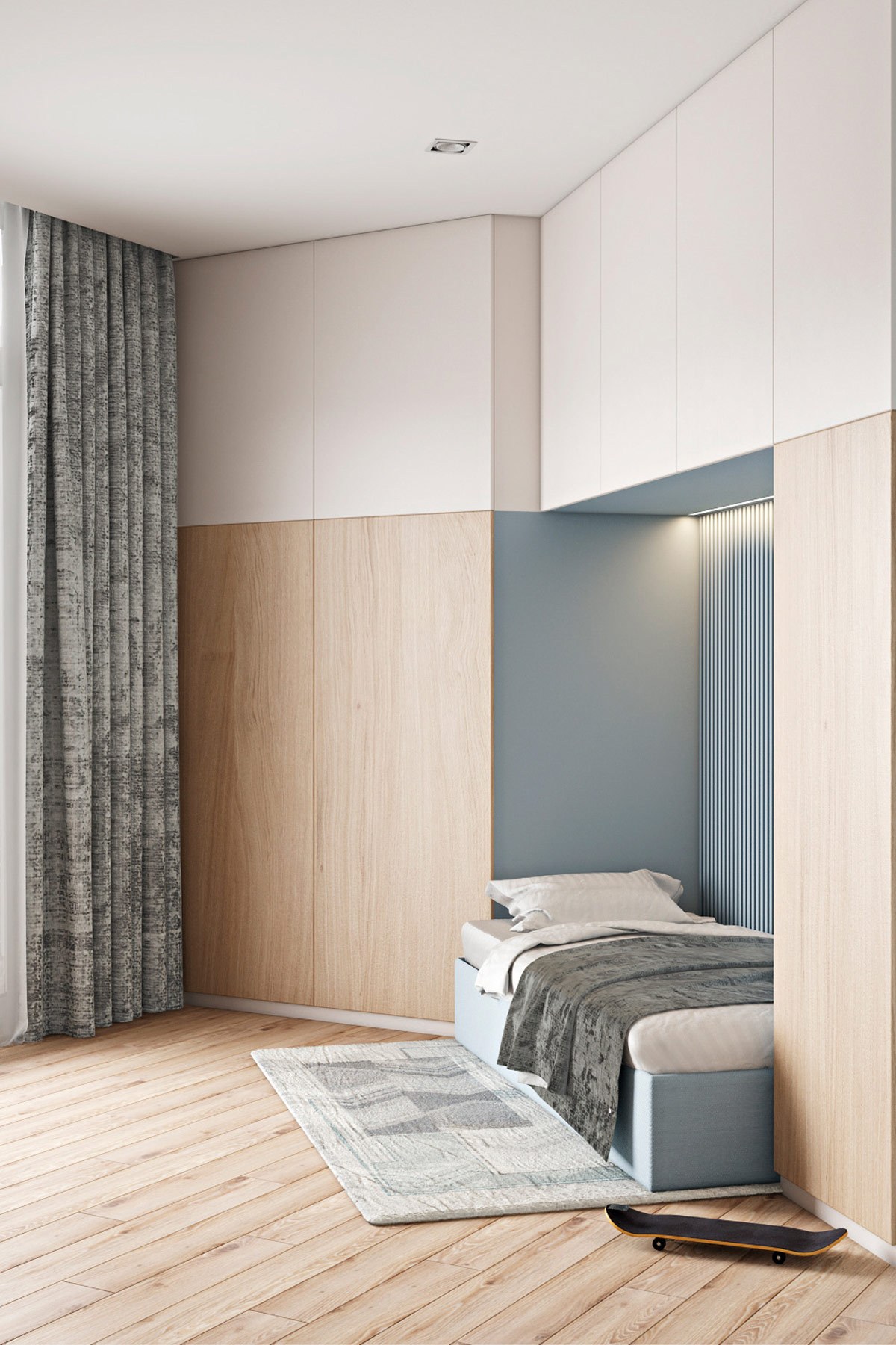 thiết kế nội thất phòng ngủ con trai chung cư hiện đại