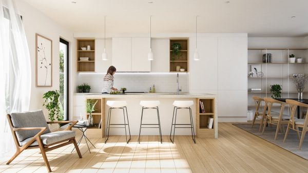 Sử dụng tông màu sáng và gỗ trong nội thất phòng bếp Scandinavian