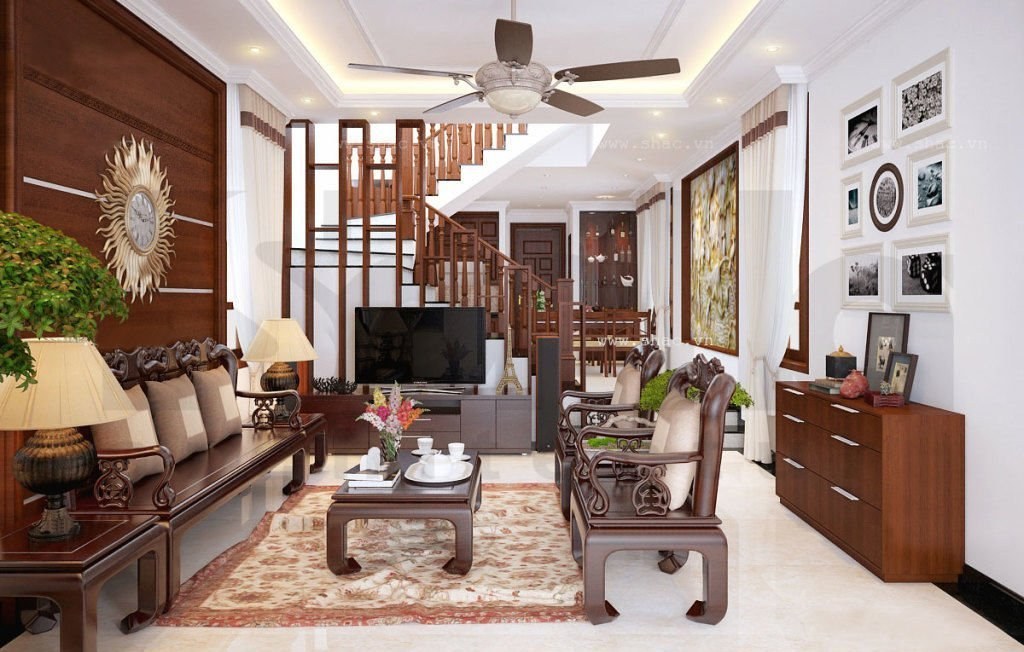 Mẫu phòng khách đẹp có cầu thang hợp với thiết kế nhà Việt Nam