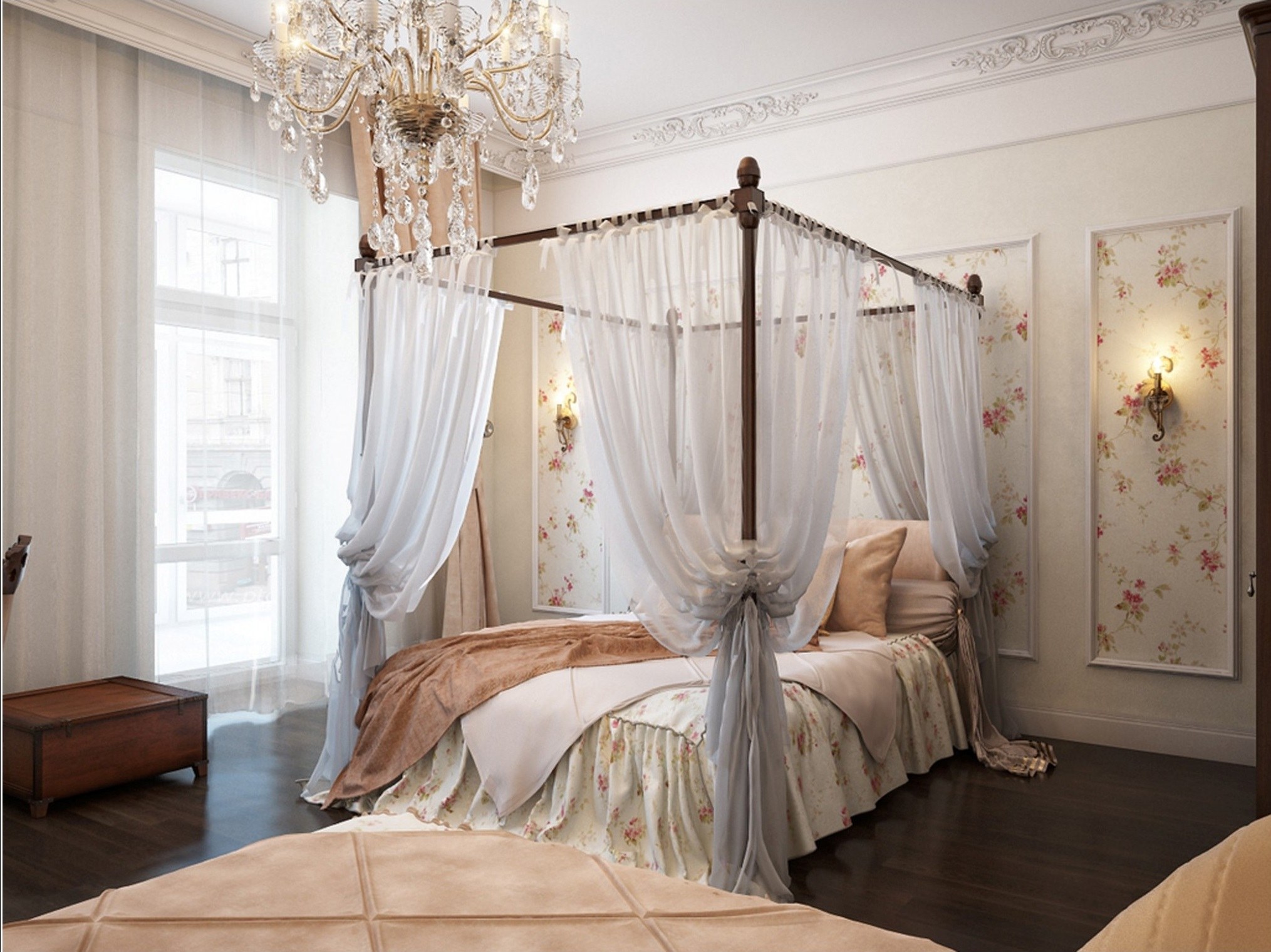 Phong cách thiết kế nội thất Romanticism với chiếc giường ngủ vô cùng nữ tính