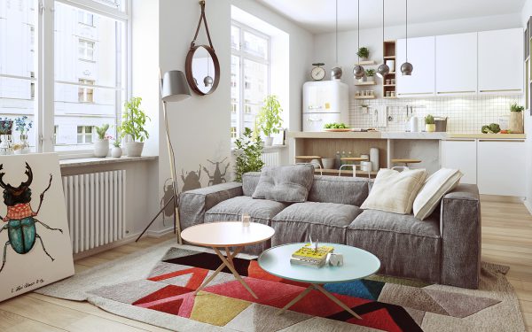 phong cách thiết kế nội thất Swedish được decor thảm đỏ