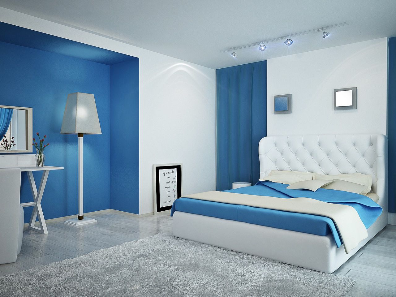 Thiết kế phòng ngủ master màu xanh dương hợp với gia chủ mênh Thủy
