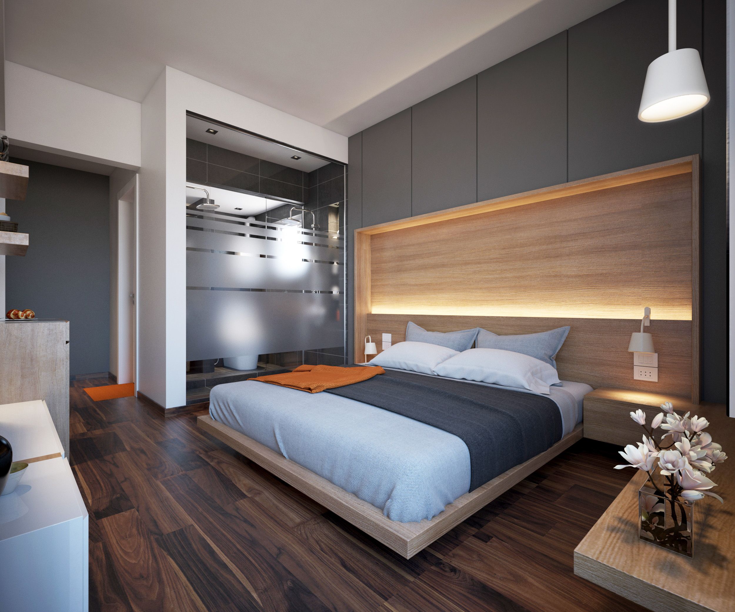 Phòng ngủ Master được lót sàn gỗ tạo cảm giác ấm áp