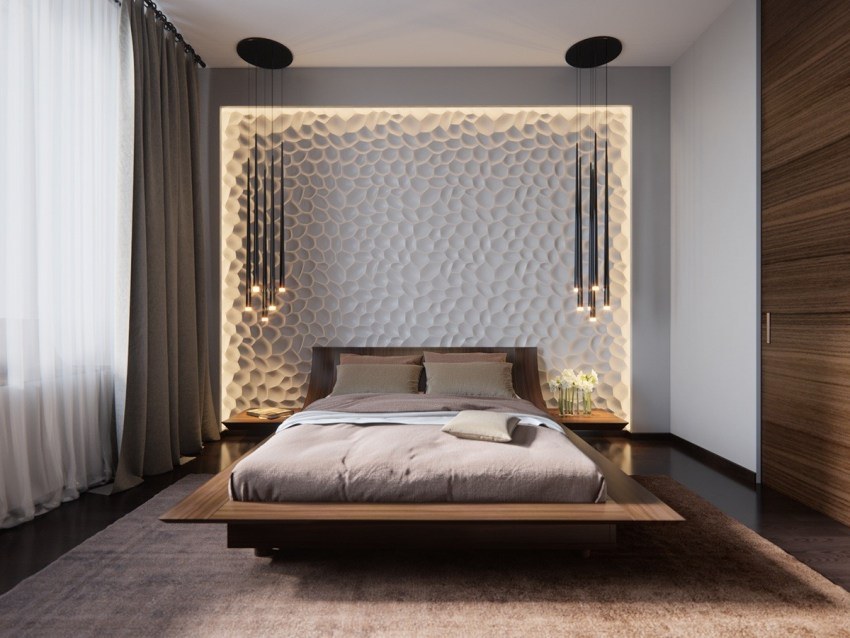 Phòng ngủ master với thiết kế rèm cửa che nắng khi không cần thiết