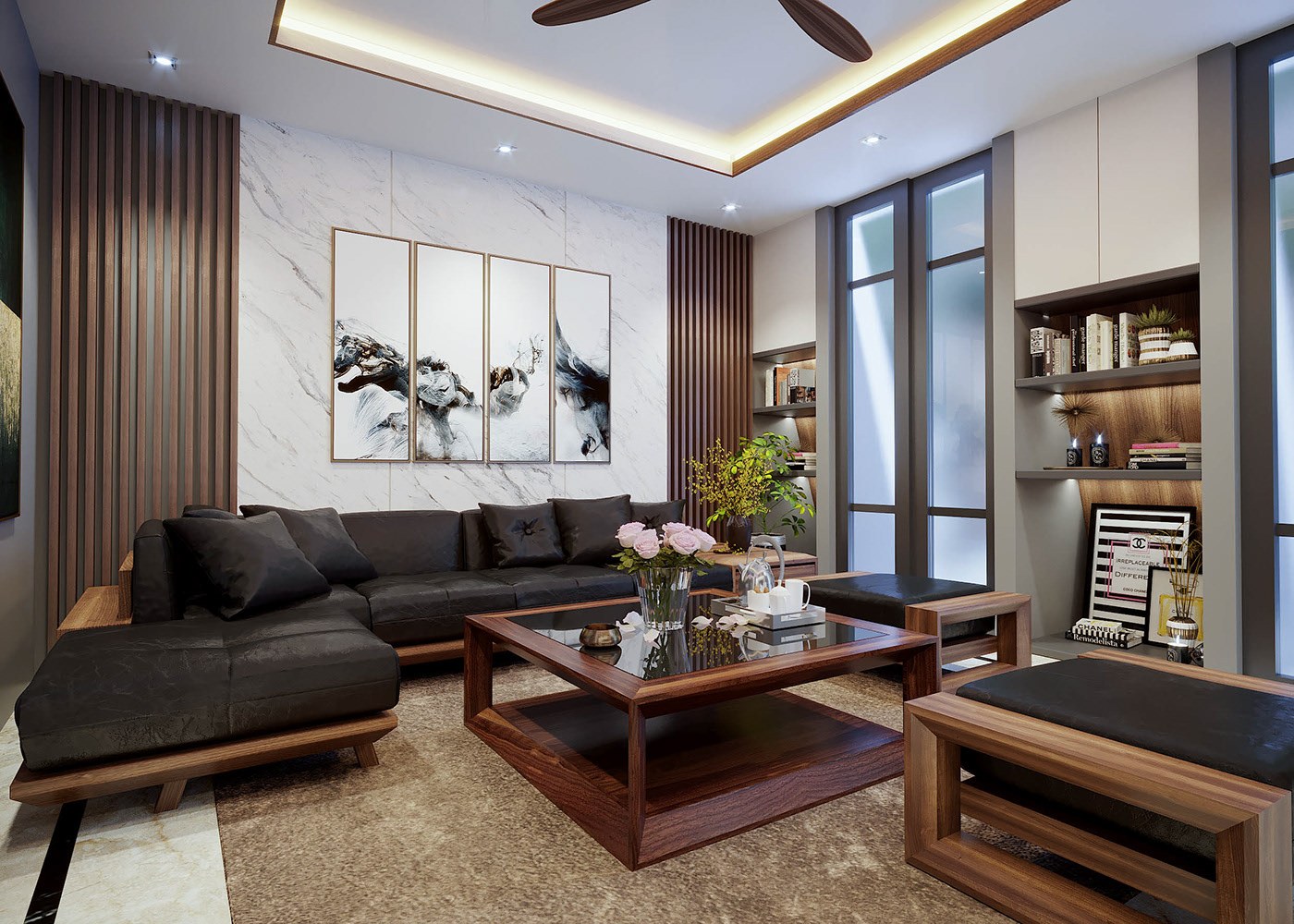 BST mẫu thiết kế nội thất gỗ phòng khách hiện đại nhất 2022
