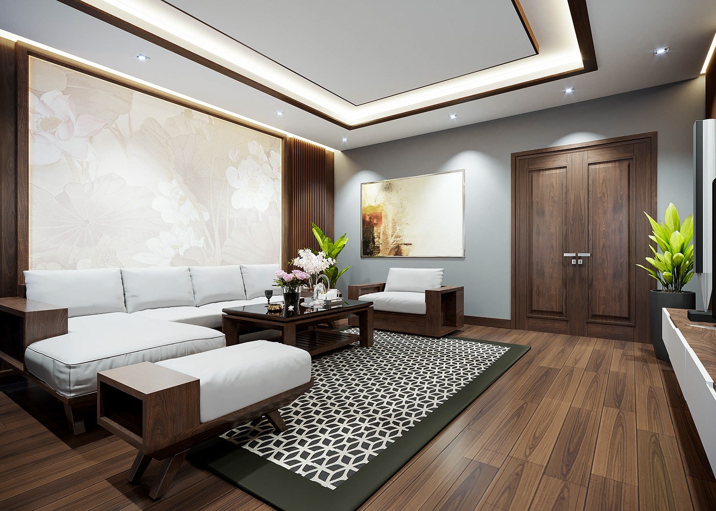 Mẫu thiết kế nội thất gỗ phòng khách hiện đại