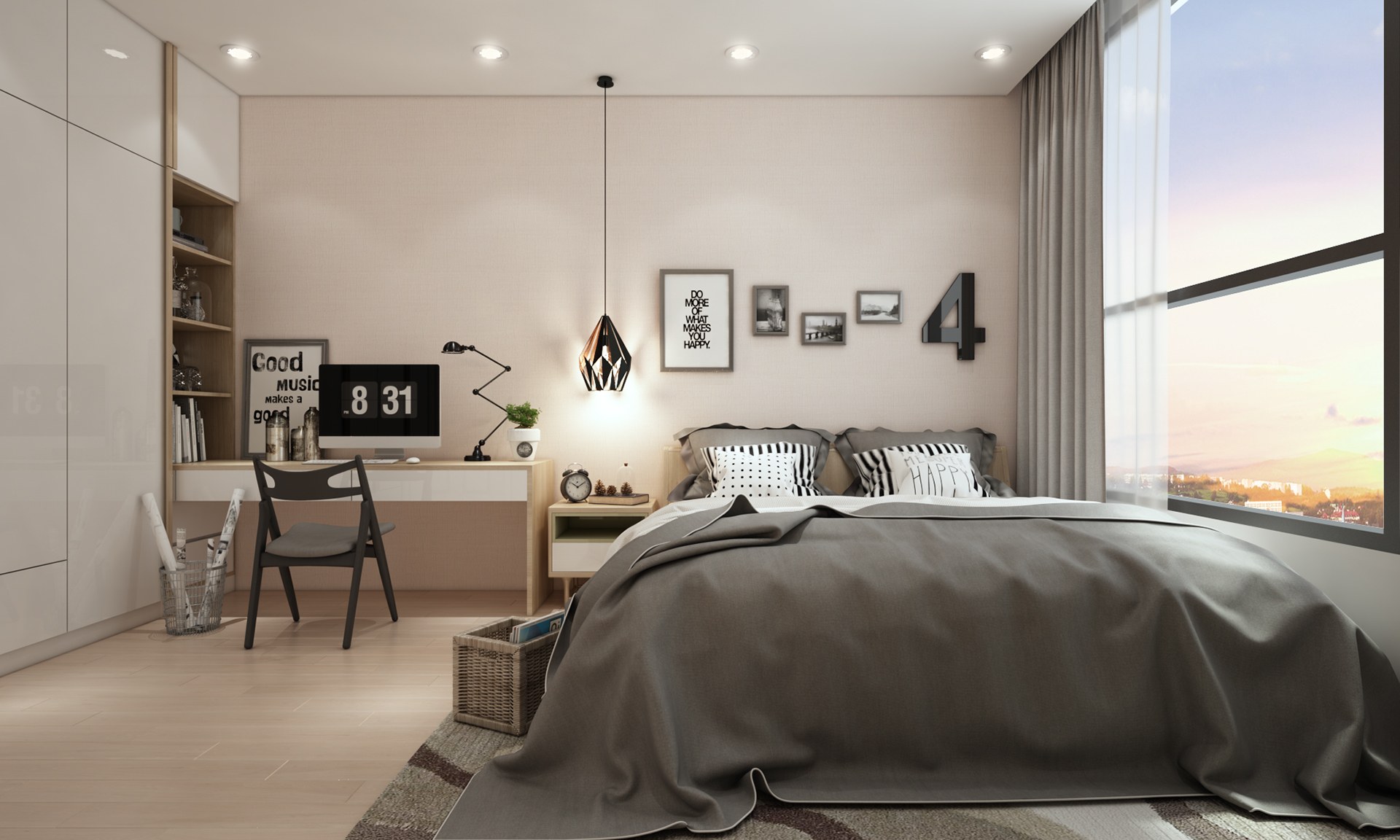 Thiết kế nội thất phòng ngủ với nét tươi mới nhờ vào các vật liệu cao cấp