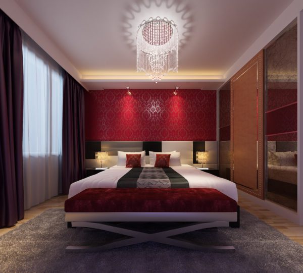 Trang trí phòng ngủ với giấy dán tường màu đỏ