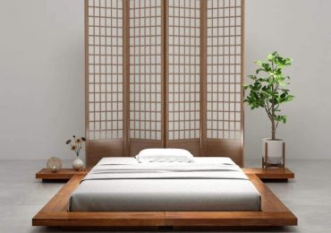 giường ngủ sản kiểu Nhật với bài trí cây cảnh trong không gian nội thất
