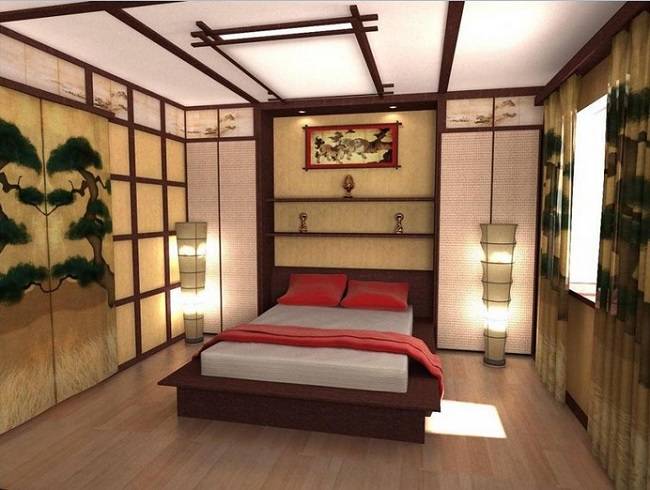giường ngủ bệt kiểu Nhật với màu sắc sang trọng, cổ điển