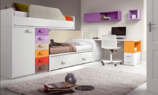 giường ngủ thông minh kết hợp tủ quần áo màu sắc vui nhộn