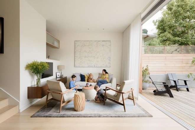 thiết kế phòng khách không gian mở phù hợp với phong cách hiện đại