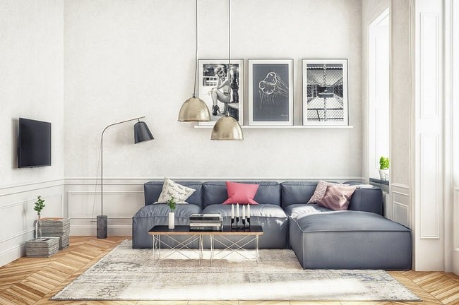 một thiết kế phòng khách nổi bật với tông màu xám trắng