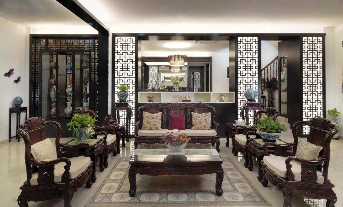 Phòng khách sang trọng được thiêt kế mang phong cách Á Đông