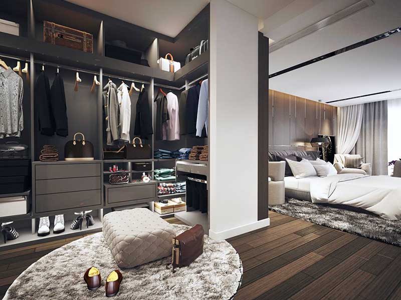 Phòng ngủ rộng rãi với không gian thay đồ riêng đầy tiện nghi