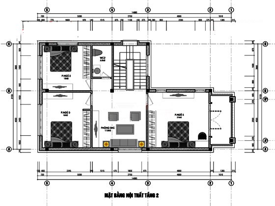 mẫu nhà 2 tầng mặt tiền 8m 4 phòng ngủ