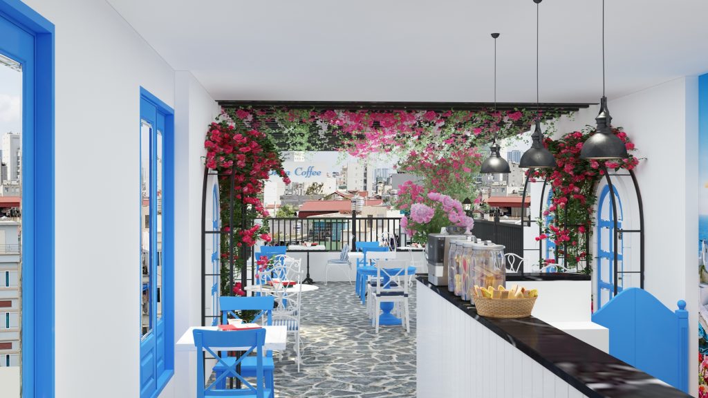 Vẻ nên thơ của thiết kế quán cafe phong cách Santorini