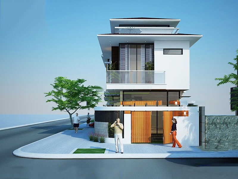 Mẫu nhà 2 mặt tiền 2 tầng đơn giản ấn tượng tại Hà Nội