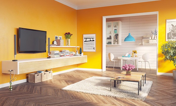 Cách trang trí phòng khách bằng sơn màu vàng đem lại hiệu ứng đẹp mắt