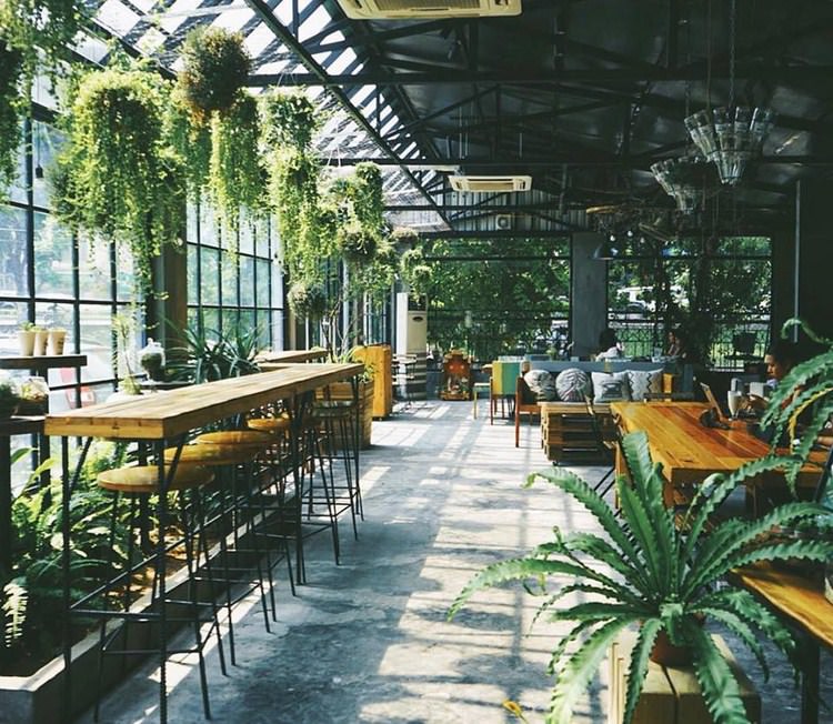 Mẫu thiết kế quán cà phê sân vườn đẹp diện tích nhỏ trong nhà được yêu chuộng hiện nay khi vừa đảm bảo được không gian thông thoáng sạch sẽ vừa cảm nhận được sự trong lành, mát mẻ của thiên nhiên