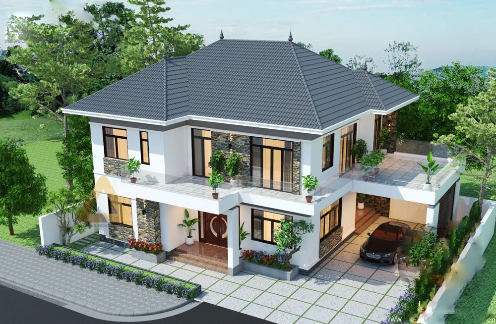 Thiết kế nhà đẹp hiện đại 2 tầng mái nhật (CĐT: ông Sương - Hưng Yên)  BT21181