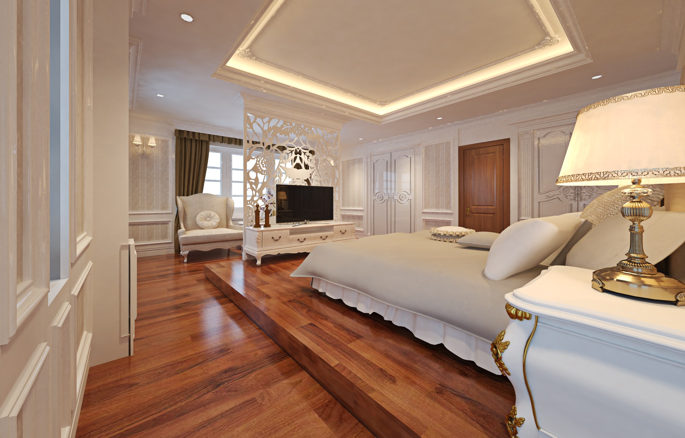 Phòng ngủ VIP với đồ nội thất và không gian trang trí mang đậm dấu ấn tân cổ điển