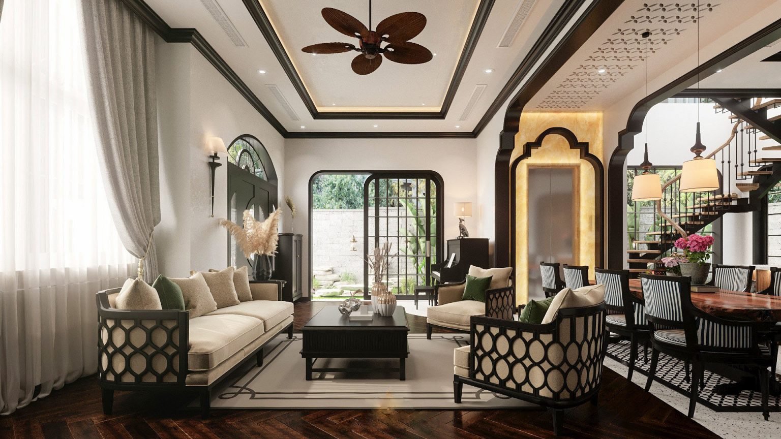 Thiết kế nội thất nhà biệt thự song lập phong cách Á Đông đầy quyến rũ