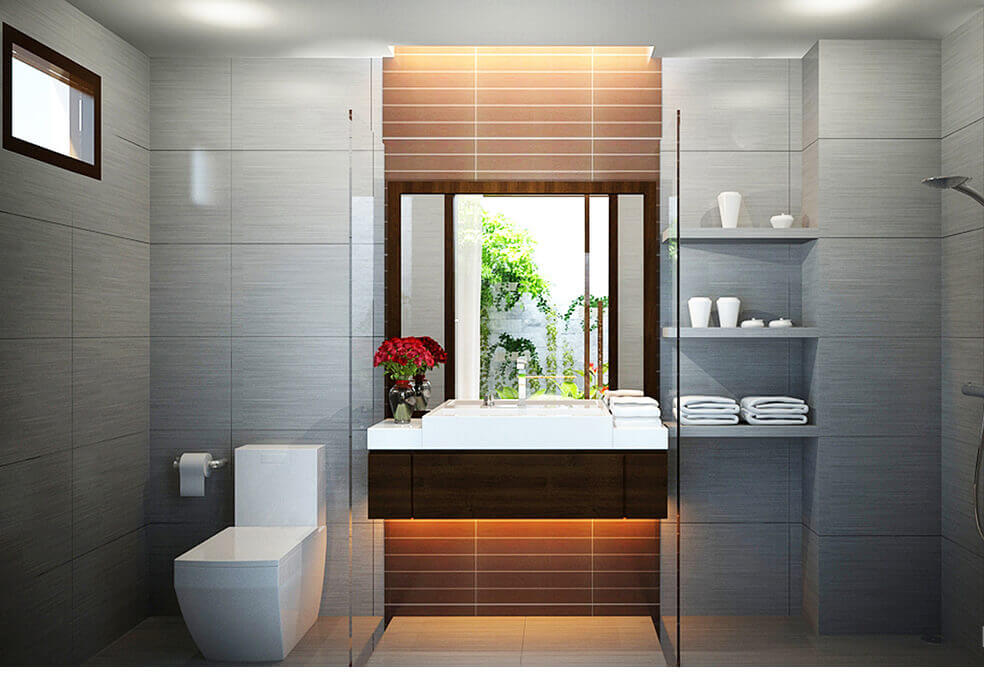 Không gian nội thất phòng tắm được thiết kế chỉn chu