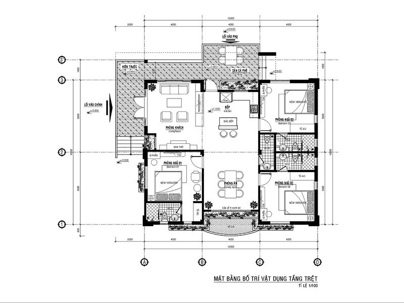 Số lượng và vị trí các phòng được thiết kế đồng bộ phần kiến trúc nhà và theo nhu cầu sử dụng thực tế của gia đình