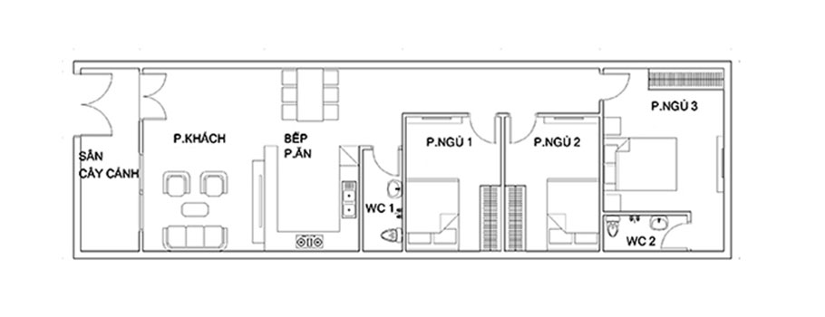 Mẫu thiết kế nhà ống 1 tầng 3 phòng ngủ tối ưu công năng
