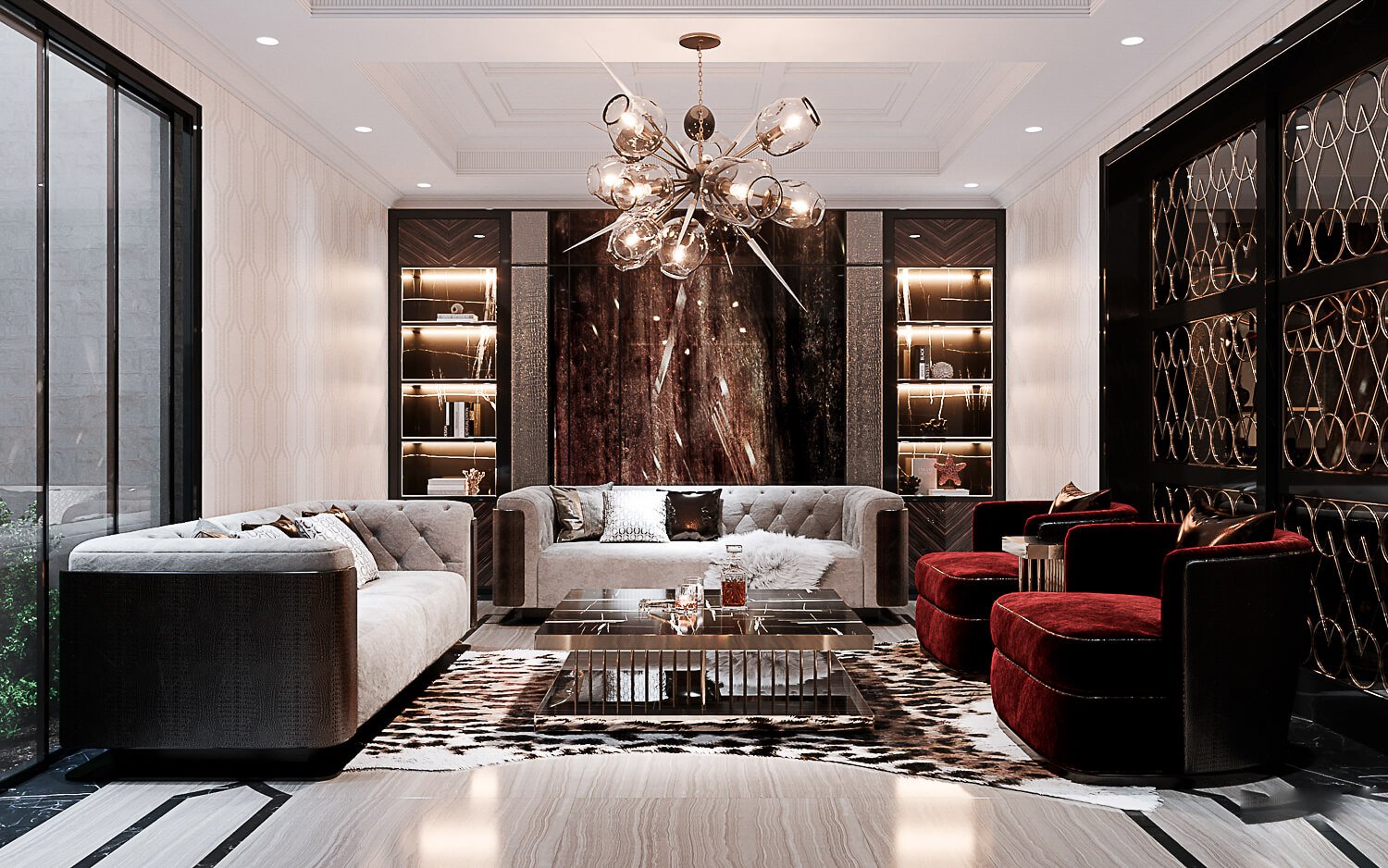 Thảm trải sàn phòng khách góp phần làm nổi bật phong cách cho không gian