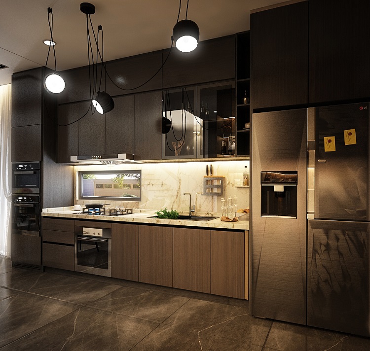 Thiết kế phòng bếp hiện đại, tiện nghi cho nhà 2 tầng 5x10
