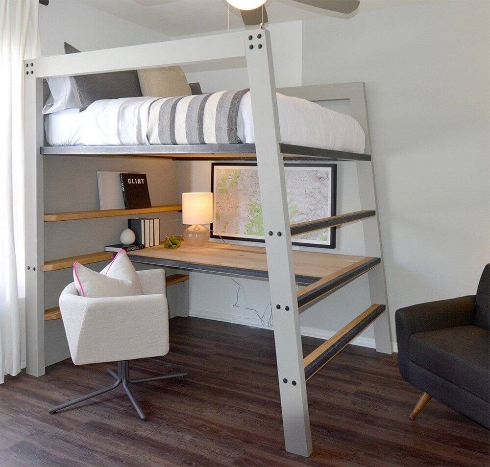 Mẫu giường tầng tích hợp với bàn làm việc