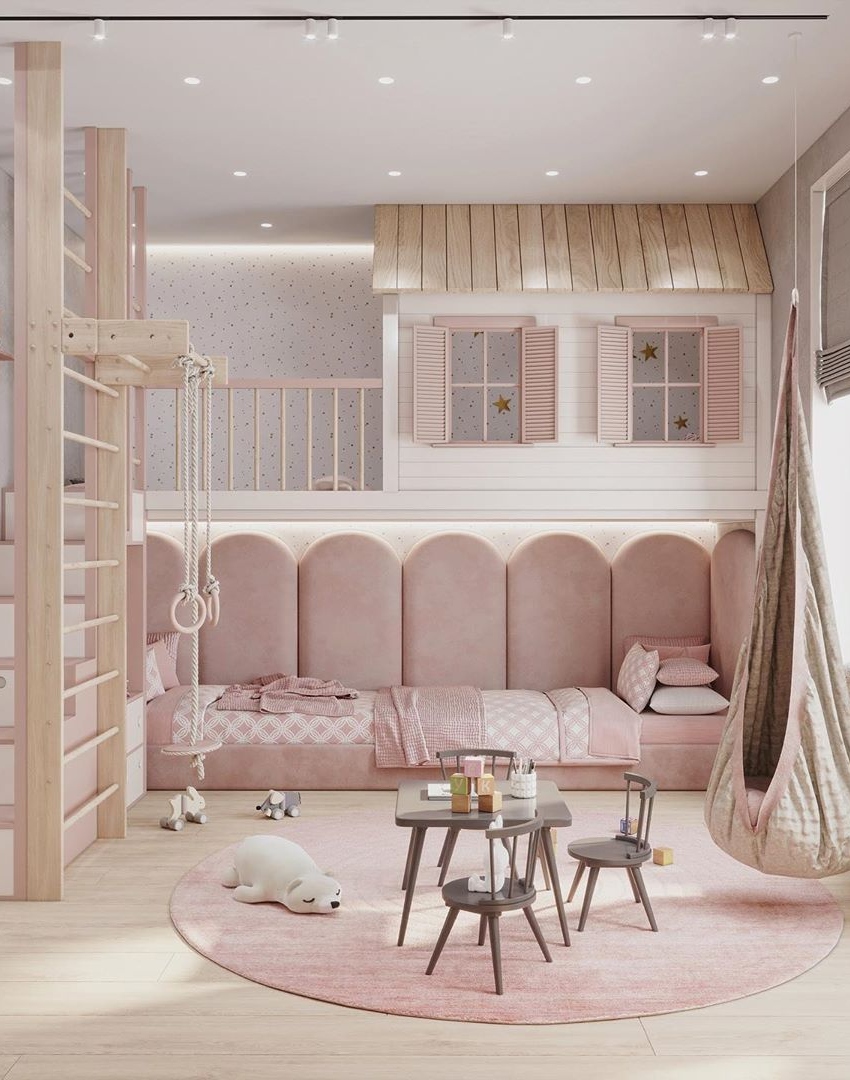 Mẫu giường tầng màu hồng công chúa