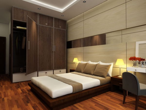 Mẫu nội thất phòng ngủ này tập trung vào sự ấm áp và đơn giản 