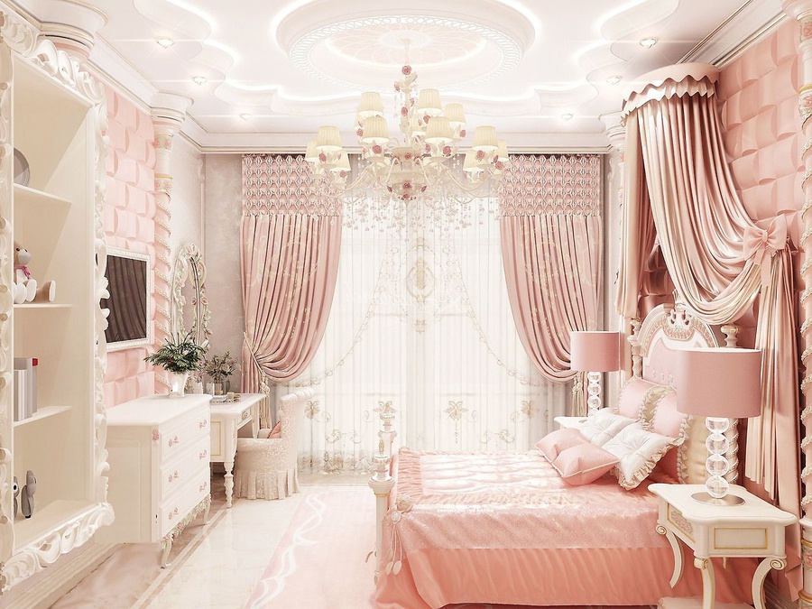 Giường ngủ phong cách hoàng gia điệu đà cho bé gái
