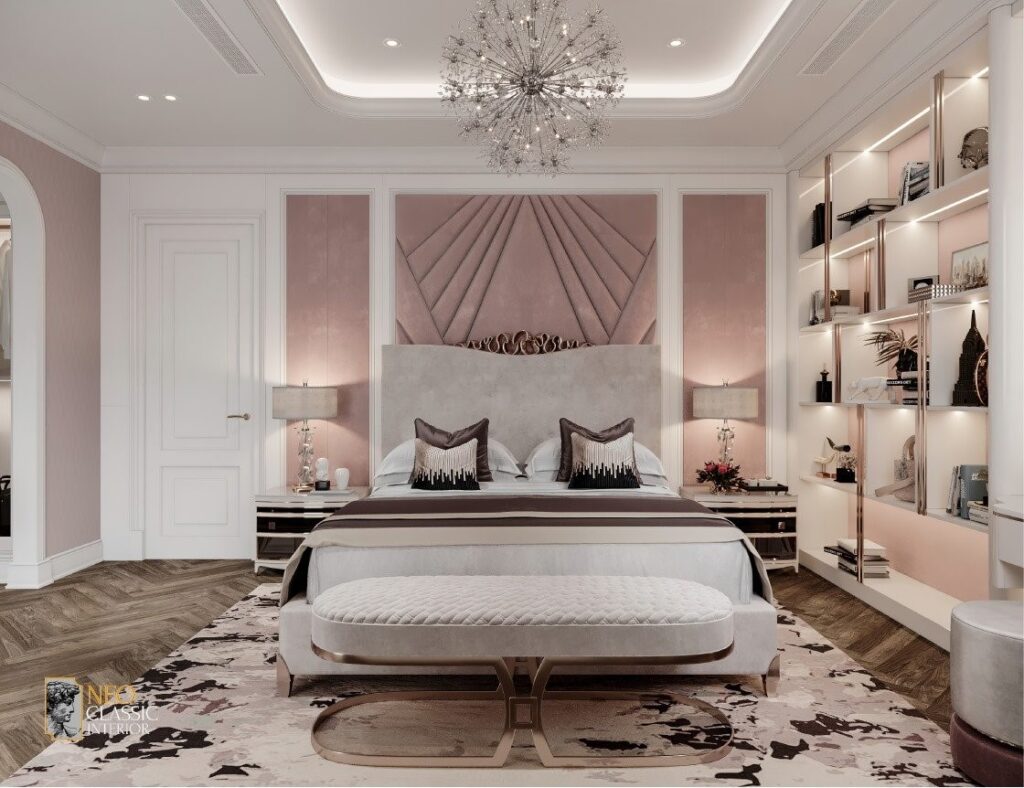 Phòng ngủ tân cổ điển màu hồng 