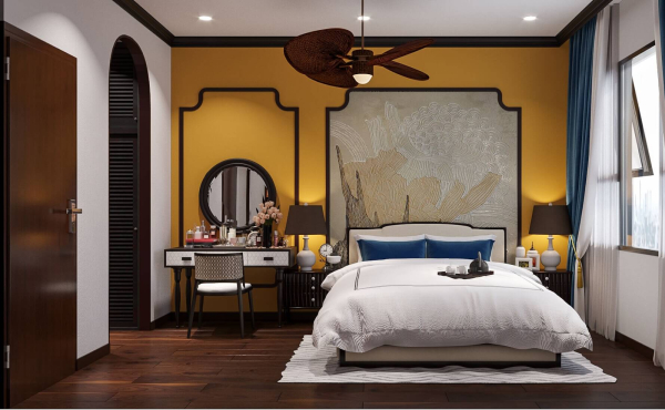  Thiết kế nội thất phòng ngủ 20m2 phong cách Indochine