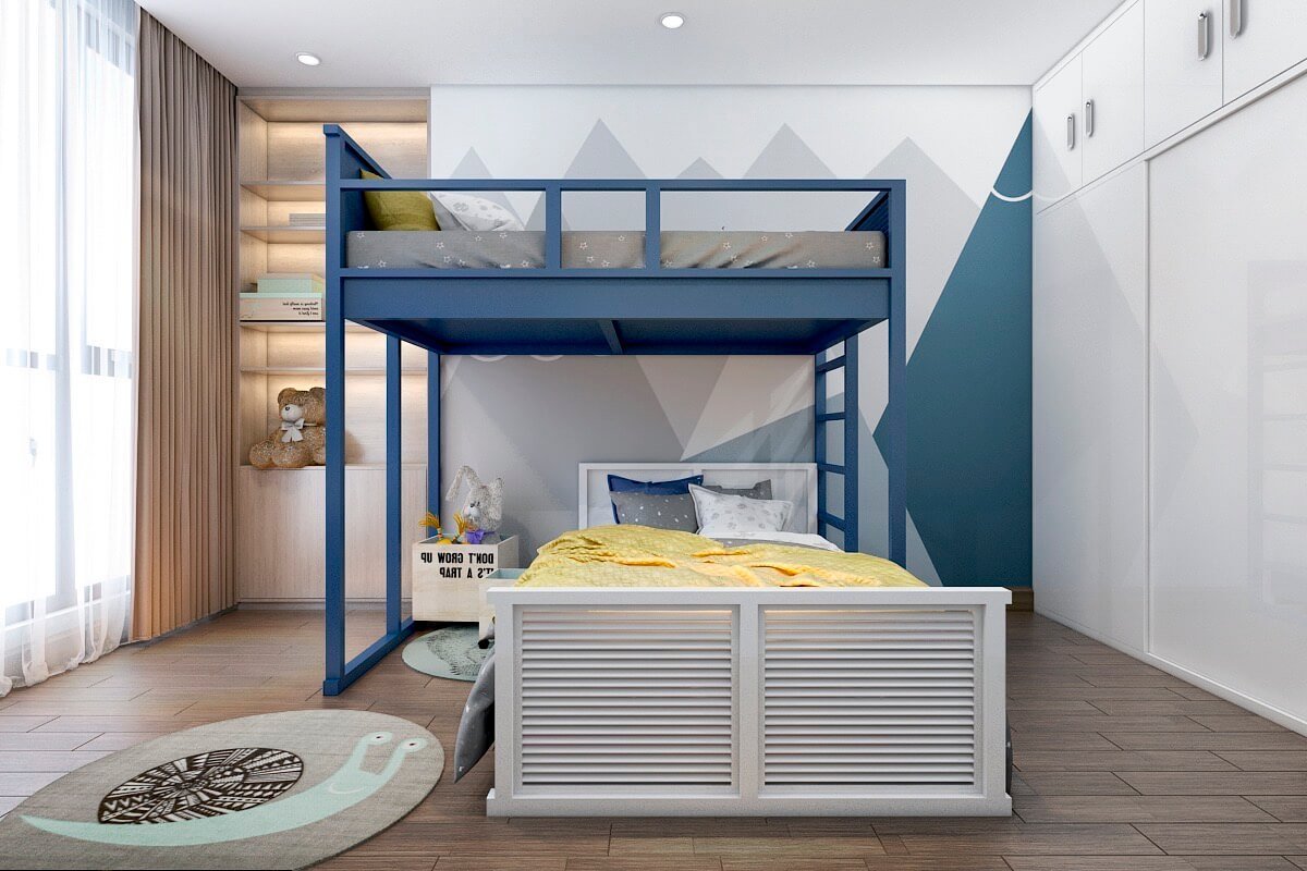 Mẫu thiết kế phòng giường ngủ hai tầng cực xinh cho bé và bố mẹ