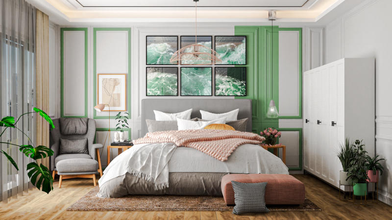 Mẫu phòng ngủ màu xanh lá cây nguyên bản