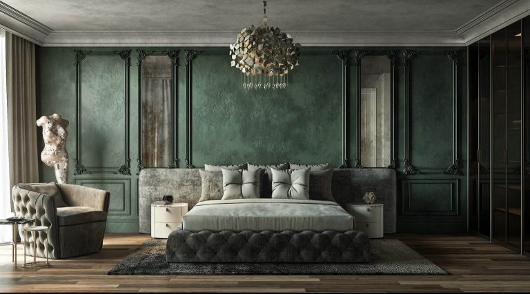 Mẫu thiết kế phòng ngủ màu xanh lá cây đậm 