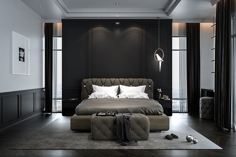 Ý tưởng thiết kế phòng ngủ sơn màu đen