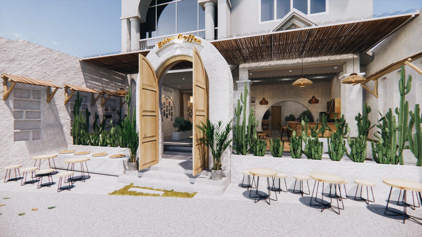 Cây xanh sẽ khiến không gian quán quán cafe sân vườn 300m2 thêm thú vị, thu hút sự chú ý của khách hàng