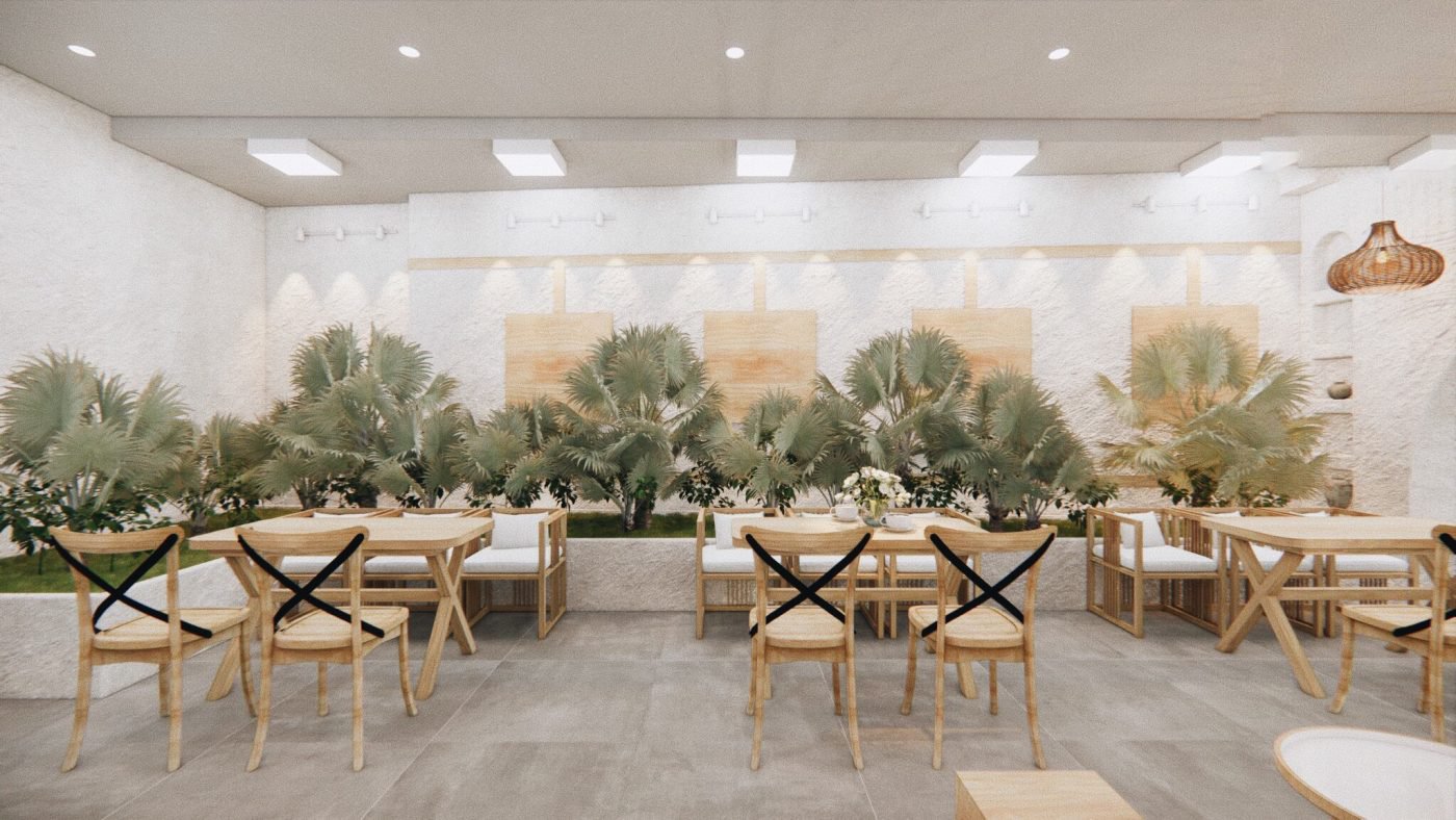 Thiết kế nội thất quán cafe Địa Trung Hải đơn giản hóa trong việc lựa chọn bàn ghế