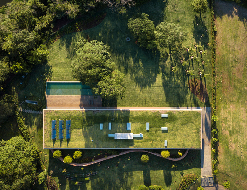 Mái bê tông của thiết kế nhà vườn 1000m2 như một chiếc áo ngụy trang nhờ cây cỏ xanh mát