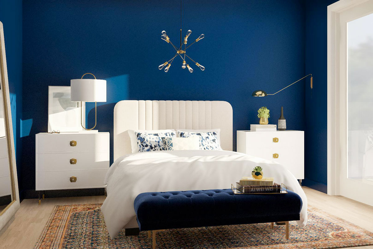 Mẫu phòng ngủ đẹp cho nữ màu xanh nước biển 